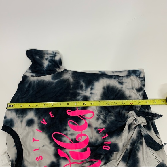 Positive Vibes Only Dark Tie Dye Hot Pink Tied Front Soft Tee New Nwot Sz Small - Picture 9 of 9
